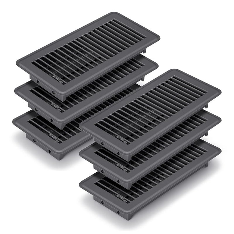 FanGoFast 4"" x 10"" (Duct Opening Size) Floor Register Dark Gray 6 Pack Premium Steel Easy Adjust Floor Vent Cover for Home - Image 1